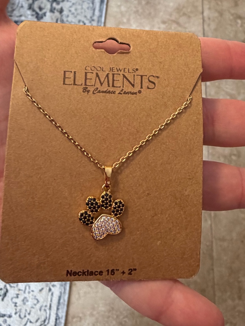 Element Gold Paw Pendant Necklace with Black and Clear Accents